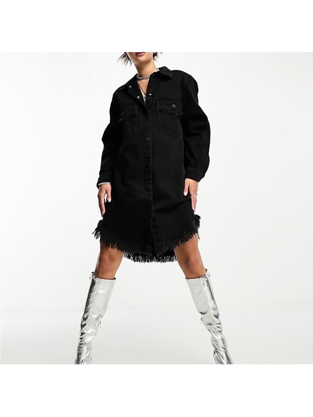 adidas Black Fringe-Hem Shirt Dress